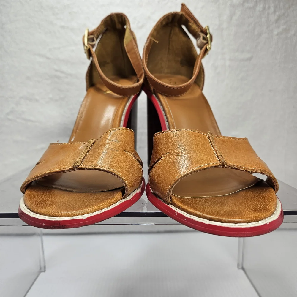 Kelsi Dagger Barcelona Cognac Leather Block Heel Sandals 7.5M